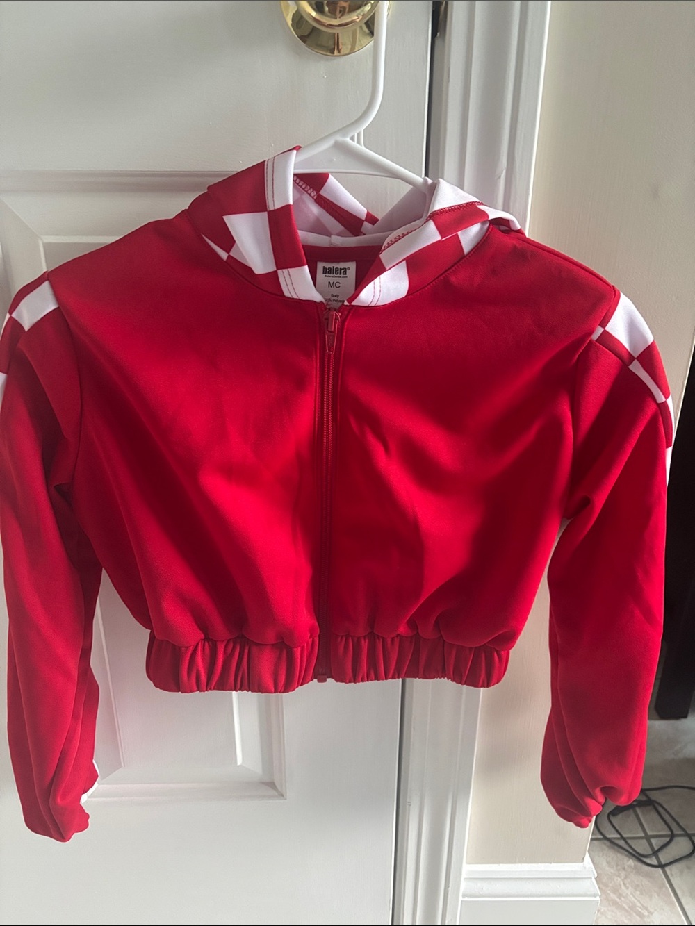 balera Red & White Cropped Zip Hoodie Jacket